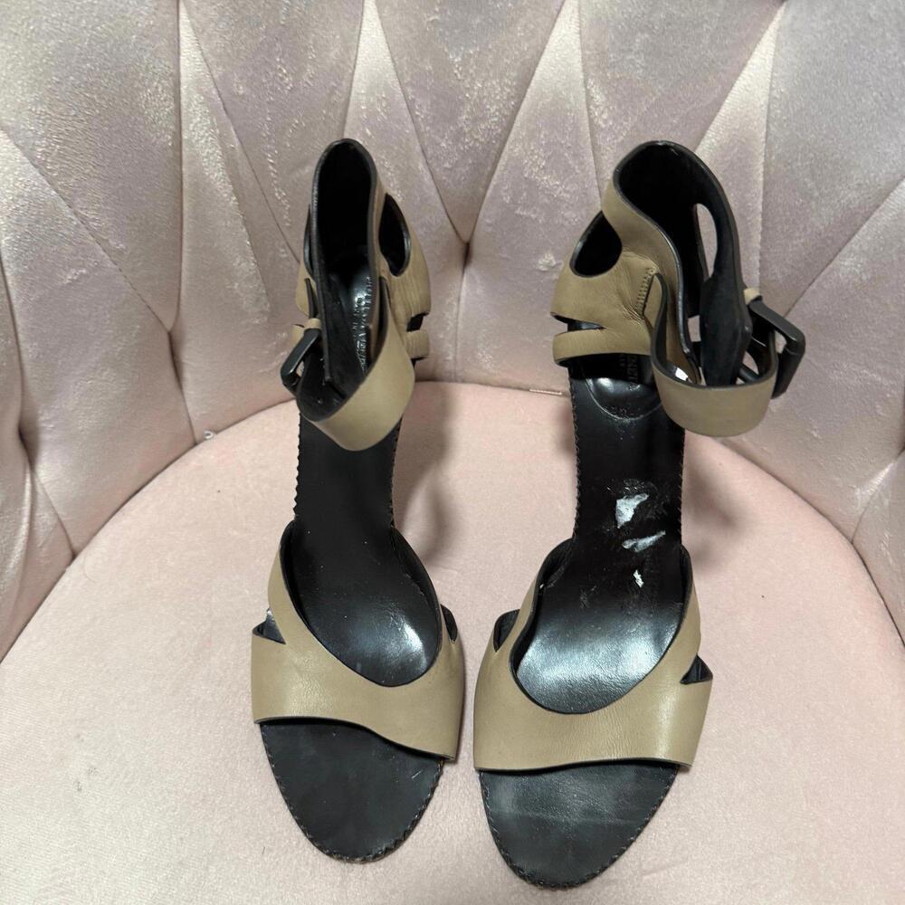 Bottega Veneta Beige Leather Cut Out Ankle Strap Sandals